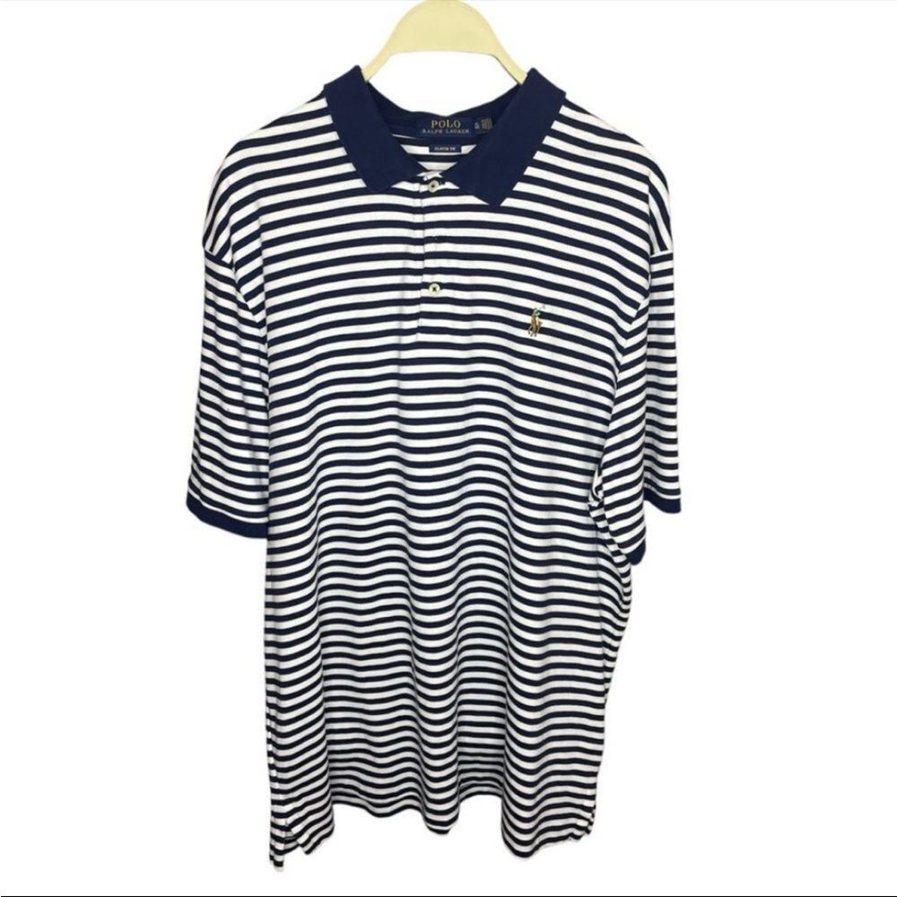 Polo Ralph Lauren shirt mens blue white striped polo classic fit cotton XL
